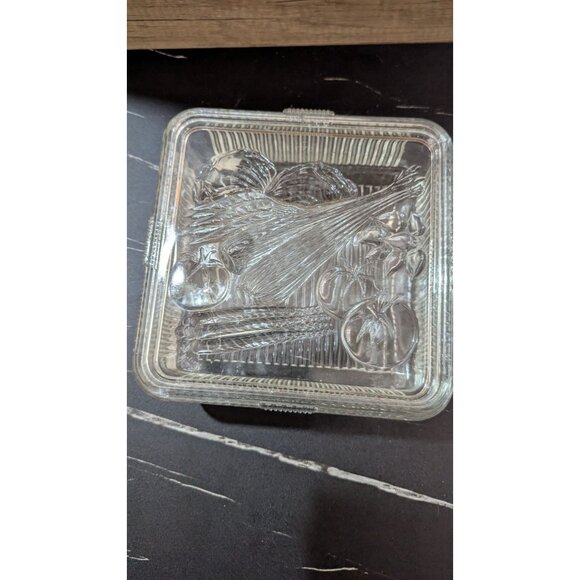 Federal Glass Clear Ribbed Refrigerator Dish W/ Veggie Lid Art - Vintage Charm - Picture 3 of 11